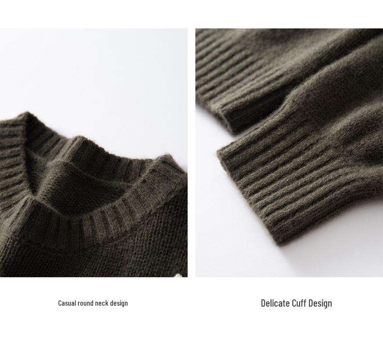 Women's Pure Cashmere Embroidered Sweater - Round Neck, Drop Shoulder, Long Sleeves, Autumn/Winter Knit Pullover