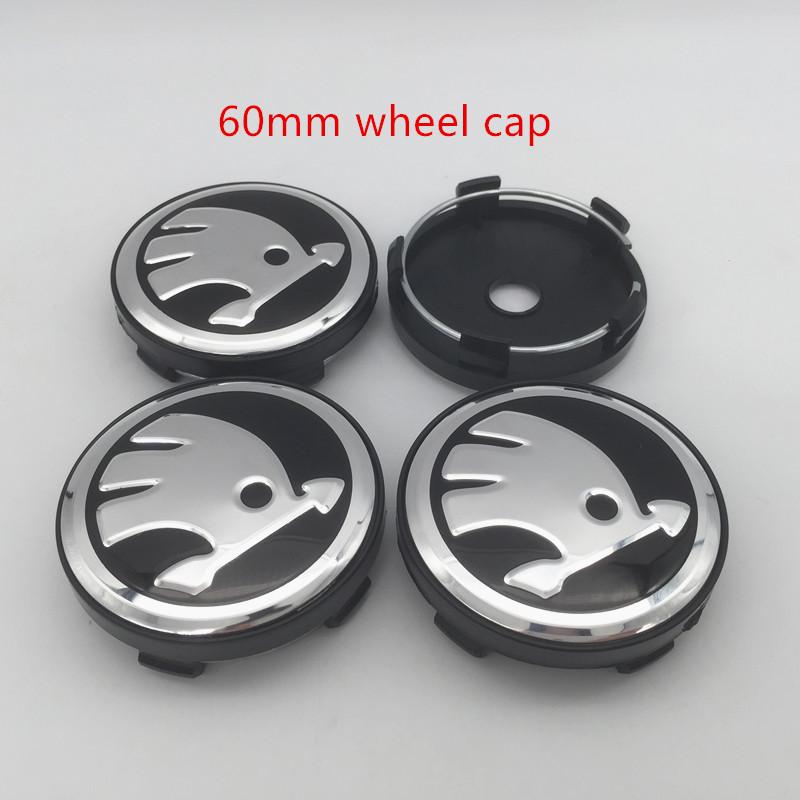 LOLL4 4pcs For Skoda black/green 56mm 60mm 65mm 68mm Car emblem Wheel hub Center Cap Badge covers sticker Decals Styling accessories