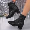 Fashion Fashion Women Boots 2025 Bling Sequins Solid Color Shoes Women Side Zipper Luxury Comfortable Mid-Calf Boots Zapatos De Mujer