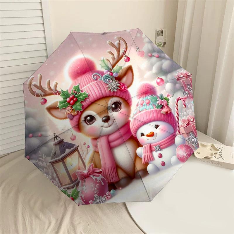 

1PC Christmas, Deer Automatic Open/Close Umbrella Compact Folding Umbrella with 8-Rib Shaft lightweight esign, Highquality Fabric1177A