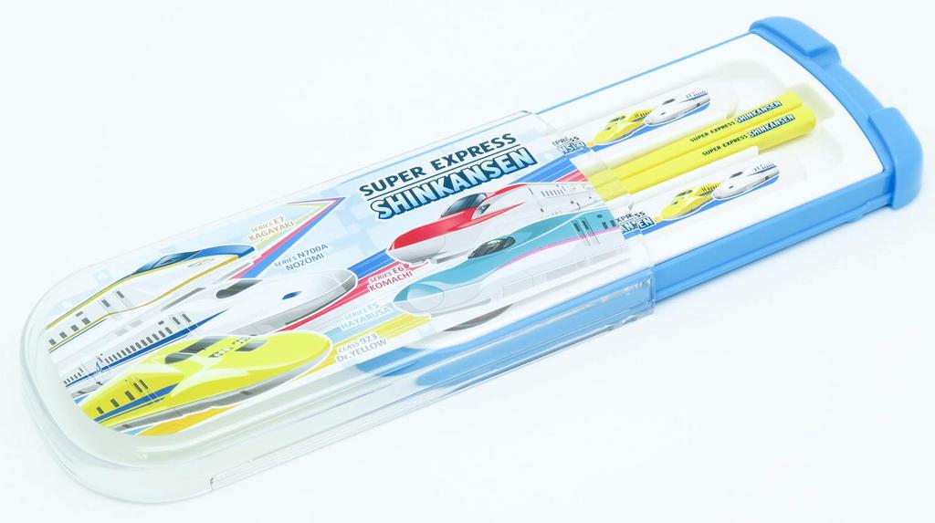 OSK Cutlery Shinkansen with and Made in Sliding Dishwasher Easy to for Children and Elementary School Set, Design, Pull-Lid Trio, Chopsticks, Spoon,