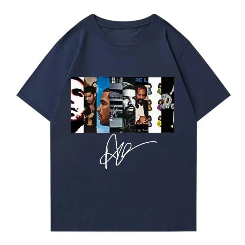 Summer Rapper Drake Character Printed for Unisex Women Hiphop Fashion Retro Short Sleeved Loose Casual Pure Cotton Tshirt