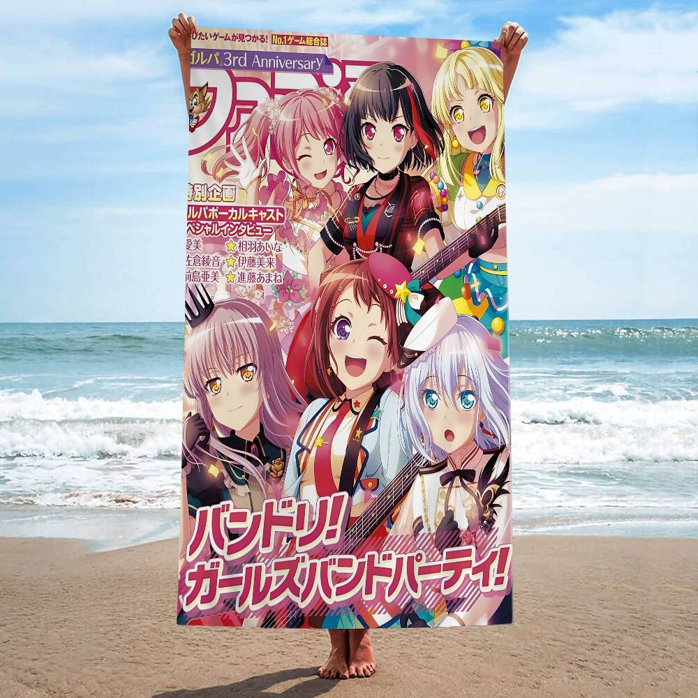 Anime BanG Dream Anime Beach Swimming Towel Soft Absorbent Washcloth Children's Gifts For Kids Travel Camping Gym