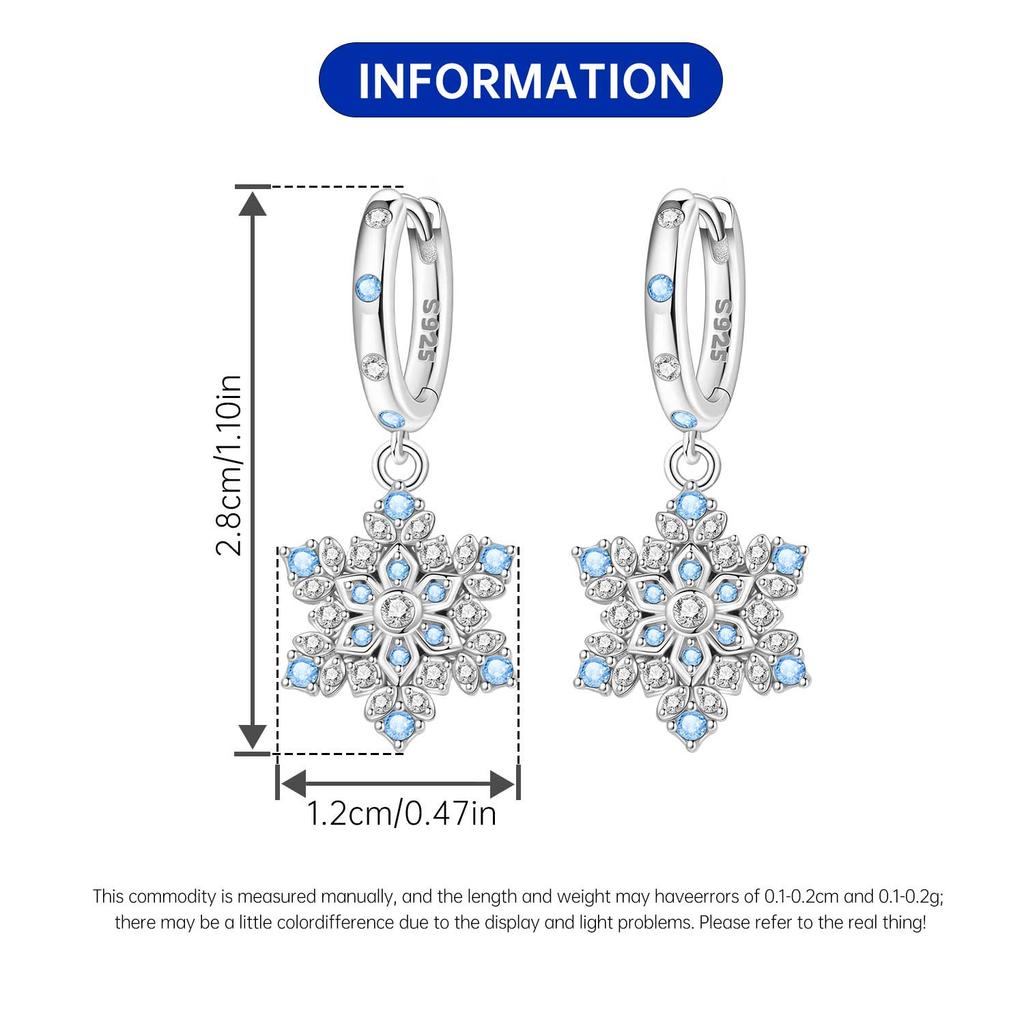 Orstarry S925 Silver Earring Exquisite Blue Snowflake Earring For Women Birthday Gift Silver Jewelry