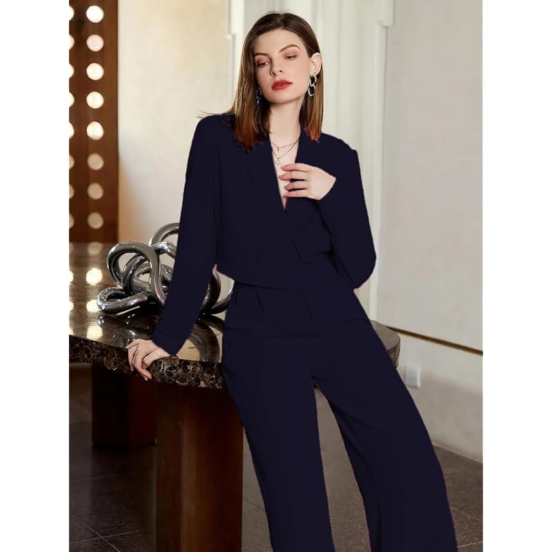 KOTTY Women' Solid Relaxed Fit Full Sleeve Coord Blazer and Trouser Set.