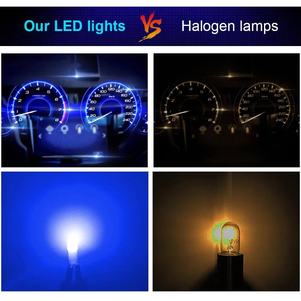 10pcs T5 LED Lights T5 COB W1.2W W3W LED Car Interior Light Auto Side Wedge Dashboard Gauge Instrument Lamp Bulb 12V white green