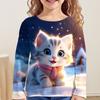 Cute Cartoon Cat Print Clothes Autumn Children Top Round Neck Long Sleeve T-Shirt Fashionable Comfortable Versatile Leisure T-shirt