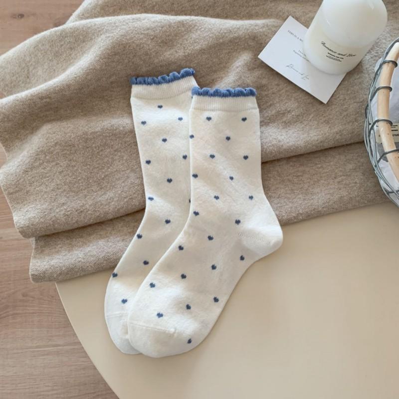 Womens Warm Wool Blend Mid-Calf Socks With Polka Dot Soft Cozy Crew Winter Fall