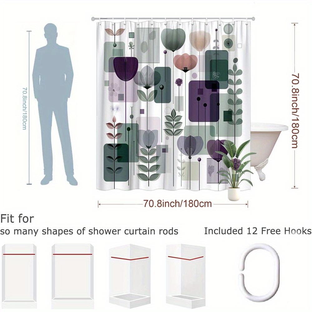 1pc Abstract Floral Shower Curtain - Pastel Foliage Minimalist Modern Print, Durable Polyester Fabric with 12 Hooks,