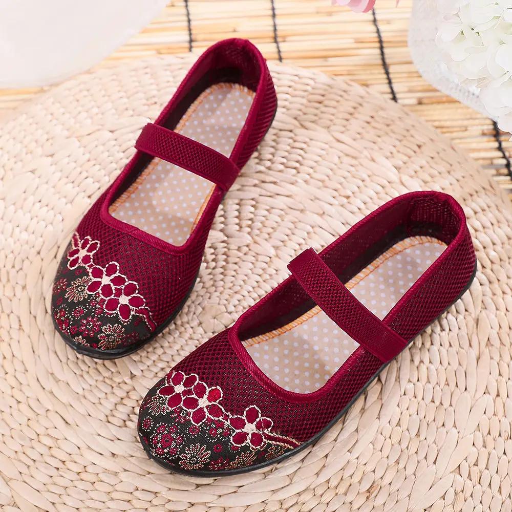 Cloth Shoes Chinese Style Embroidered Cloth Shoes Women Soft Bottom Mesh Breathable Ladies Casual Shoes Sandals Zapatos De Mujer