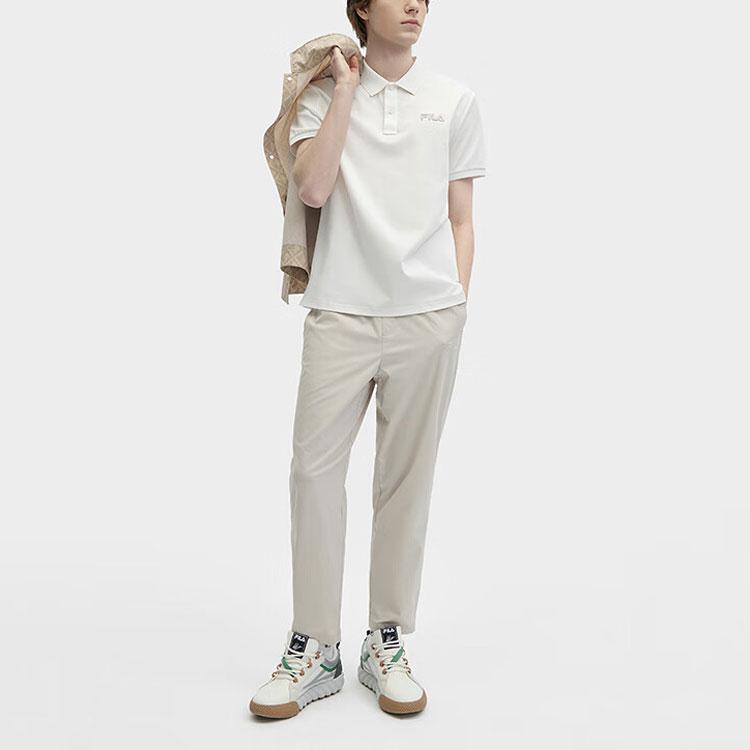 Fila Heritage Series Solid Color Casual Knit Short Sleeve Polo Shirt Men Polo Shirts Cloud-Mushroom-White F11M428109FWT