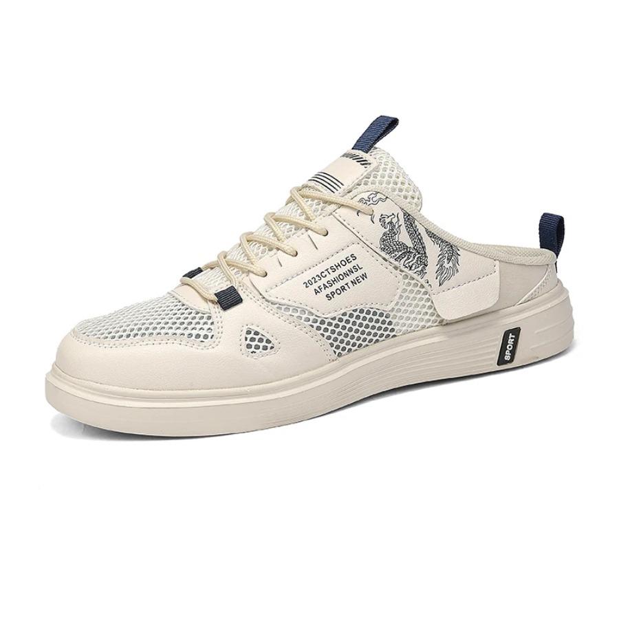 2025 Designer men's casual sports shoes, summer flat, hollow, breathable, anti-slip, soft-soled semi-loafers, large size shoes