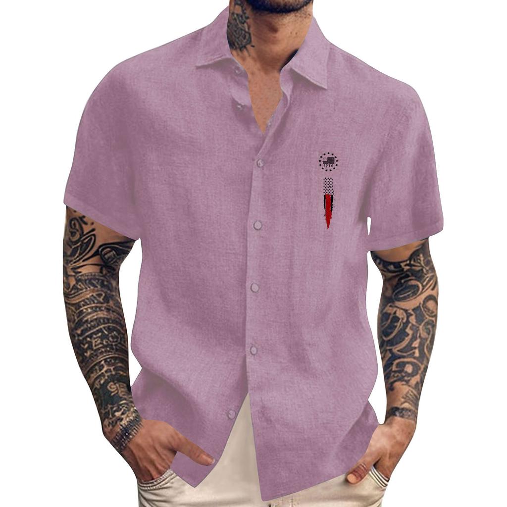 Men's Vintage Button Down Bowling Shirts Short Sleeve Summer Beach Shirt