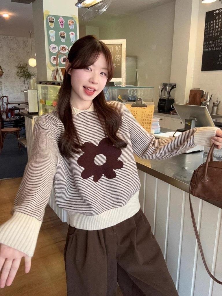 2026 Women's Korean Style Crew Neck Pullover: Loose, Slimming Sweater for Autumn/Winter, Wear Solo or Layered.