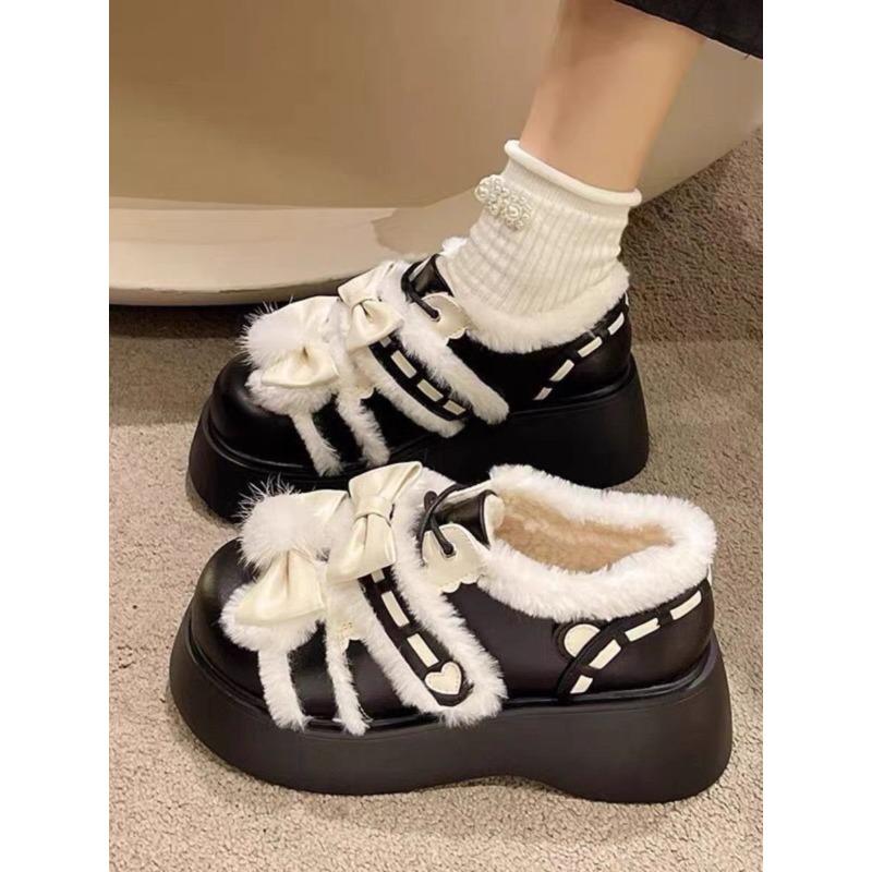 Winter Flauschige Lolita Einzelne Schuhe Damen Japanisch Weiches Mädchen Niedlich Weich Niedlich LOLita Leder Schneestiefel