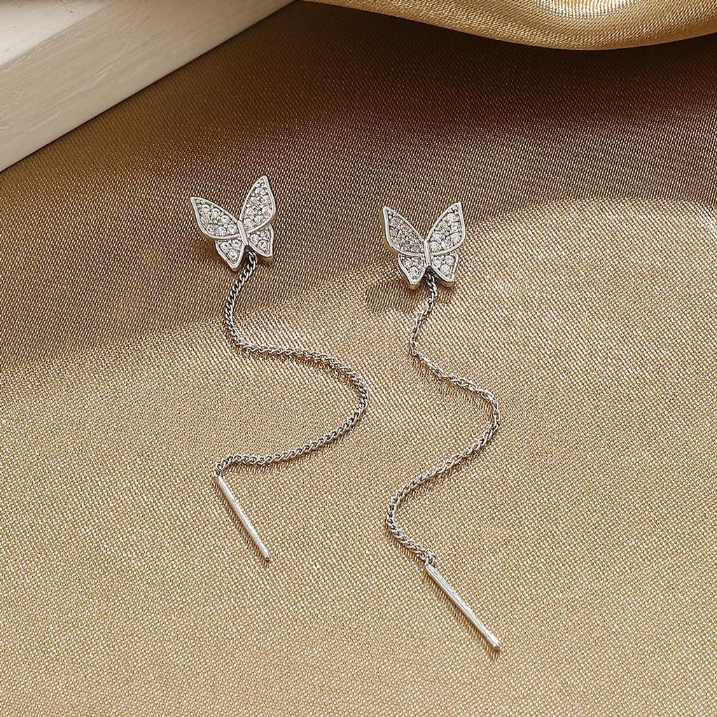 European & American Long Tassel Chain Clip-On Earrings - Versatile Fairy-Inspired Korean Style for Women