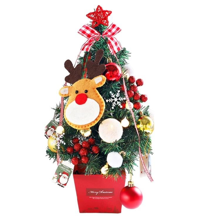 1Pcs Miniature Christmas Tree with Lights and Ornament Handmade Tabletop Decoration Desktop Adorment Party Supplies