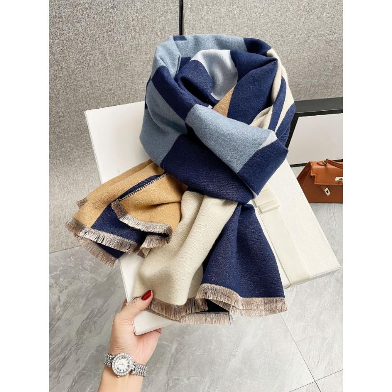 Fashionable Thick Faux Cashmere Plaid Scarf For Winter Warmth