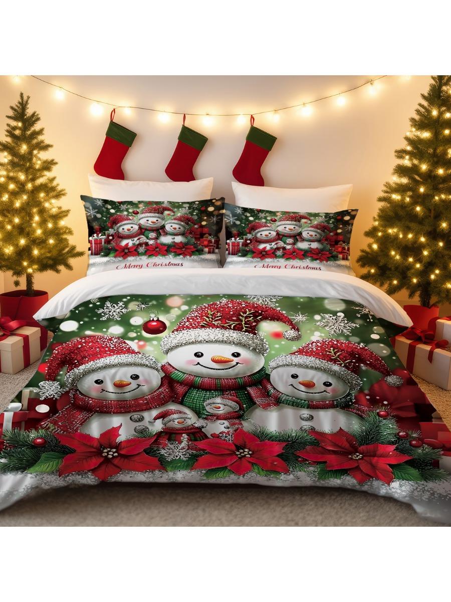 

3pcs Christmas Snowman Printed Chipless Bedding Set Multiple Sizes Bedrooms and Dormitories Comfortable and Machine Washable 140x210cm-AU-Single&set