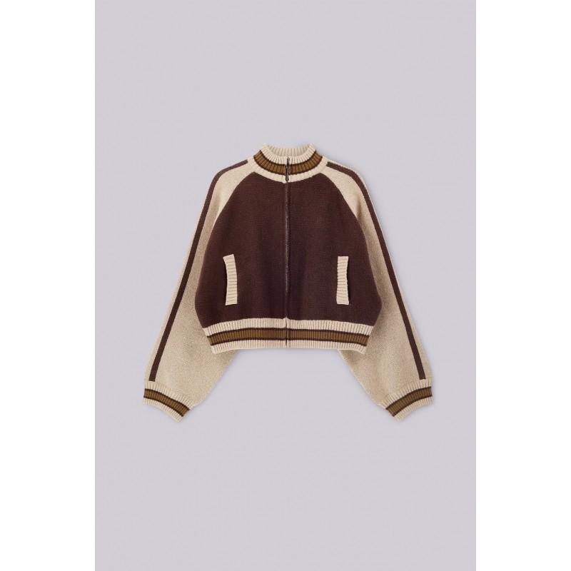 Y2K Gothic Vintage Harajuku Style Colorblock Zip-Up Knit Sweater Women Round Neck Long Sleeve Streetwear Top