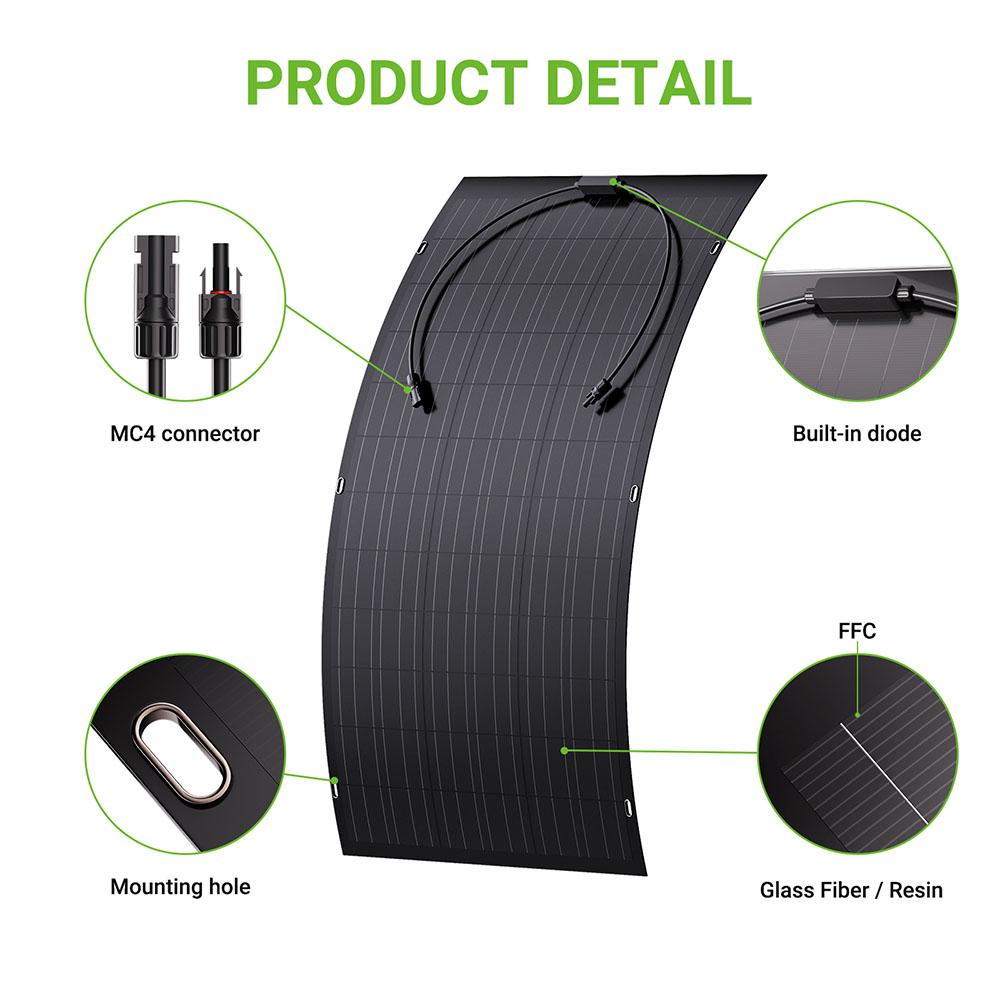 LIONSHEE LS-SP120 120W Flexible Solar Panel 2PCS, 18.66% High Efficiency, 2mm Ultra-thin, 30° Bendable, IP67 Waterproof, For RV/Boat/Rooftop/Camping