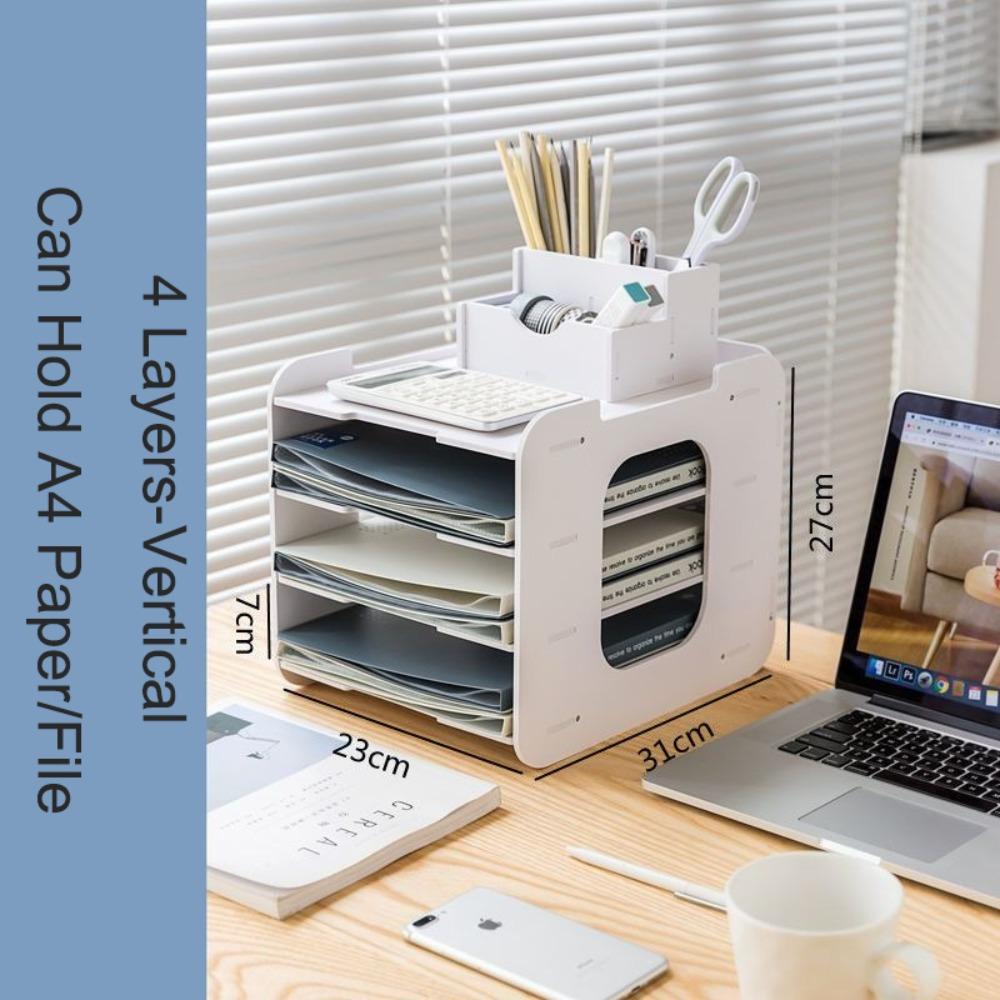 

Multi-layer Table File Rack Creative Office Document Organizer Desk Top Shelf Accounting Supplies 4 Layers-Vertical