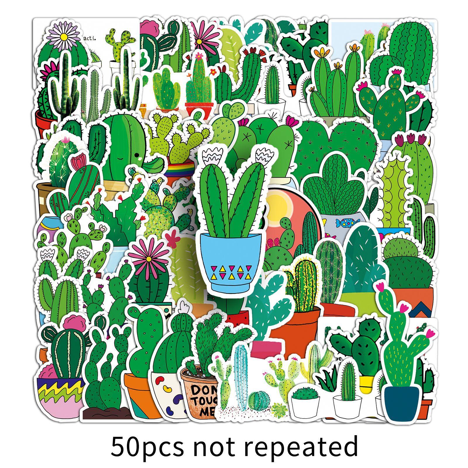 

50 Cactus Doodle Cartoon Ins Style Green Plants Small Fresh DIY Suitcase Hand Account Book Mobile Phone Stickers