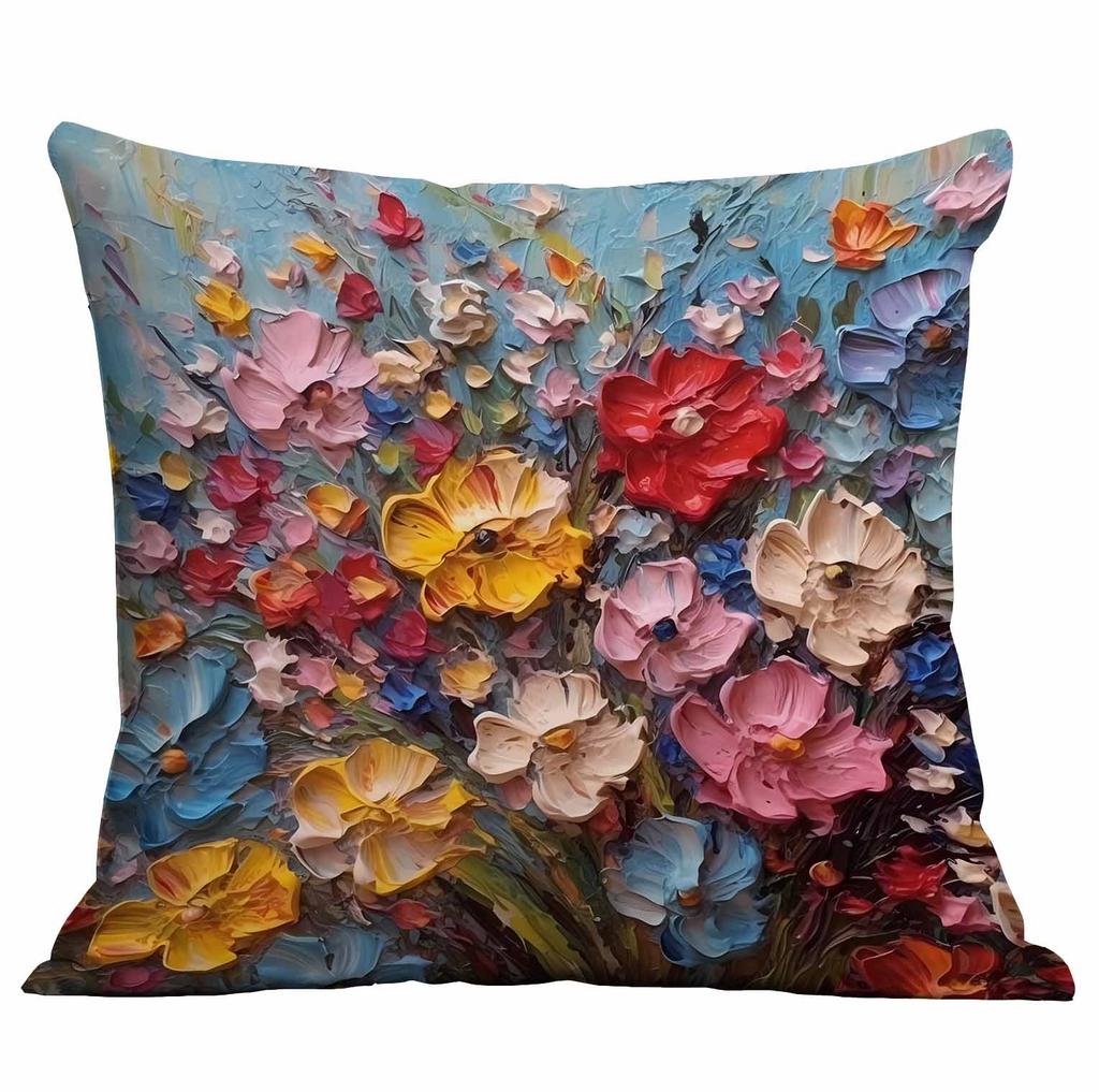 New Oil Painting Style Flower Pillowcase Home Furnishing SF Express Cushion Pillowcase Decoration