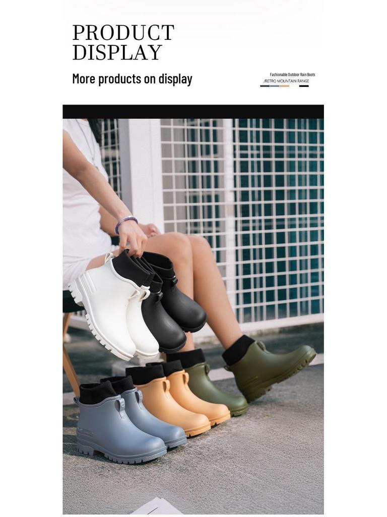 Modische Unisex Kurze Regenstiefel mit Samt, Rutschfestem, Wasserdichtem Design für Damen