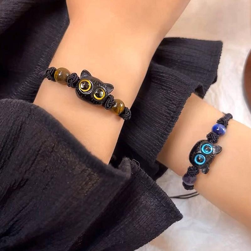Cute Black Cat Braided Rope Bracelet Women Men Couple Bracelet Trendy Jewelry Gift