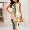 Women Plus Size Round Neck Sleeveless White Blue Printed Bodycon Midi Dress