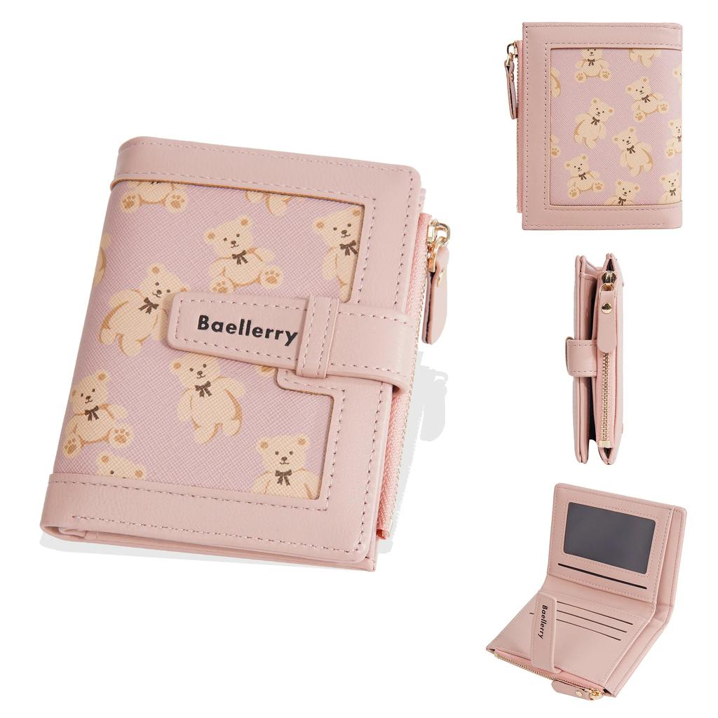 Women Short Purse Cute Fashion Printed Bear Zipper Hasp Coin Wallet Card Bag Ultra-Light Wear-Resistant Wallet Carteira