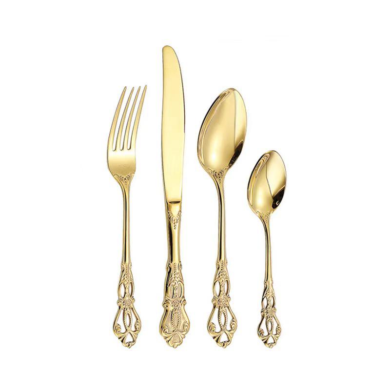 Royal Court 24-Piece Stainless Steel Cutlery Set - Embossed Hollow Steak Knives, Forks, and Spoons