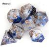 7 Pcs Blue Golden Number Sharp Edge Resin Dice Polyhedral Dice Suitable For Role-Playing Dice PropBoard Game