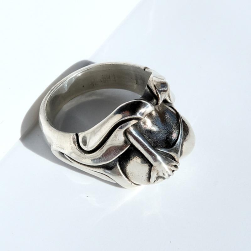 Yin Taifei Thai Silver Handmade Men's Retro Open Ring - Unique Heavy Craftsmanship