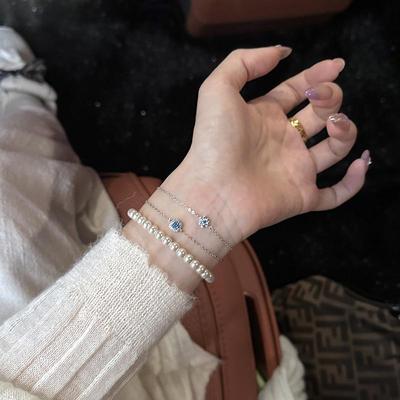 Fresh Simple Blue Bracelets Flowers Exquisite Bangles for Women Square Chain Suitable for Daily Silver   Gifts