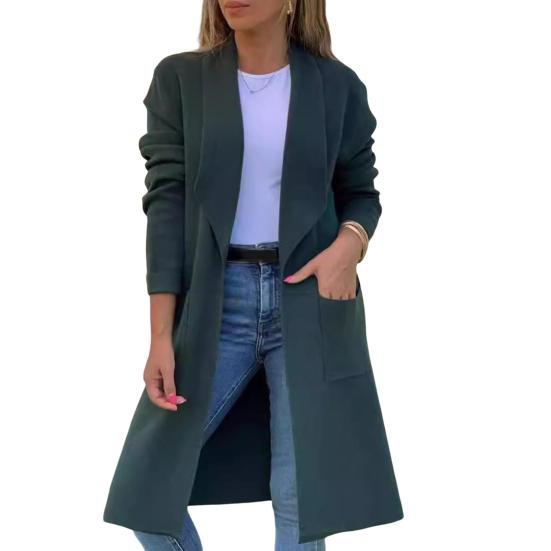 

Женская шерстяная куртка с отложным воротником, однотонное трикотажное пальто средней длины, с длинными рукавами, для поездок на работу, свиданий, весна, осень, зима, пальто M зелёный