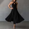 European and American retro elegant and sexy black backless neck collar A-length dress women's clothing