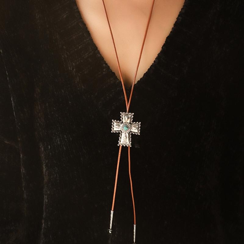Damen Coole Choker Kreuzanhänger Halsband Schlüsselbeinkette Choker Bolo Tie Lariat Stil Kragen Schmuck