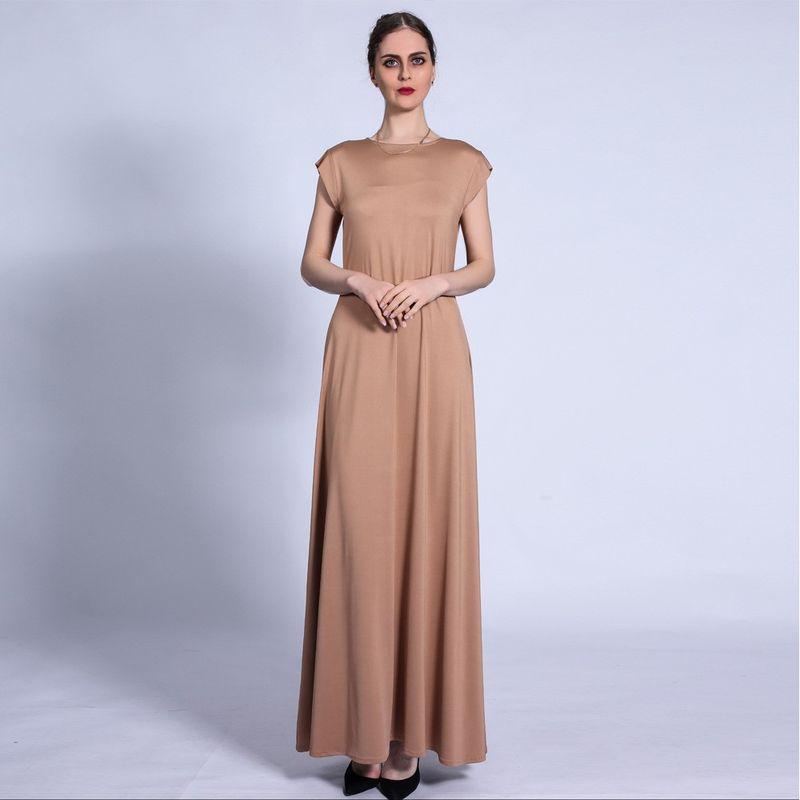 

Middle East Indonesia New Arrival Spring/Summer Pure Color Drape Outer Wear Underwear A- line Skirt Basic Length Dress Women Dress Kakh S