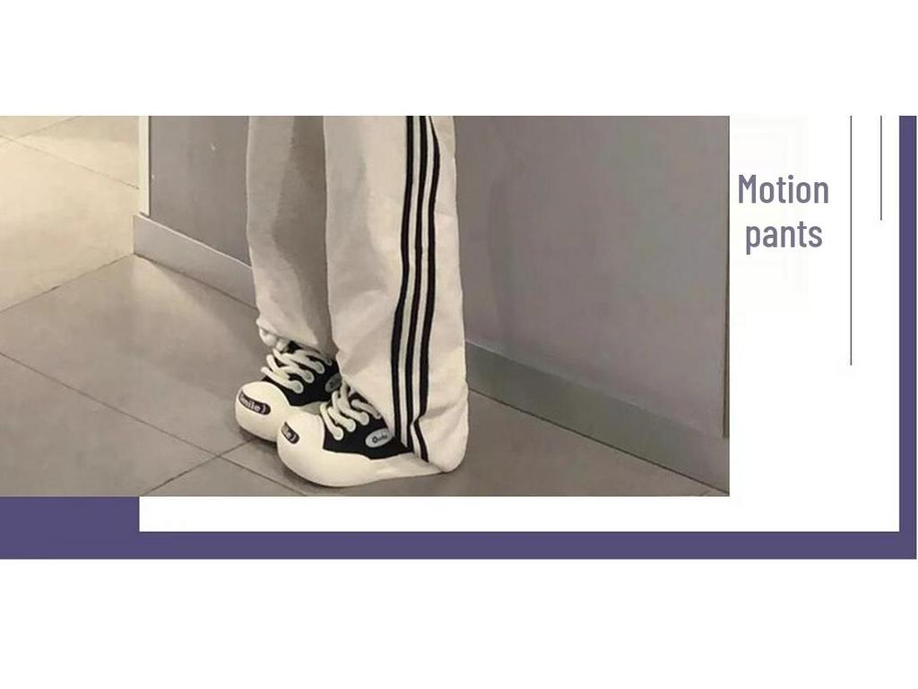 2025 Petite High-Waisted White & Gray Striped Wide-Leg Sweatpants - Autumn/Winter