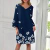 Women's  Fashion V-neck Solid Color Large Size Loose Long Large Swing 3/4 Sleeved Dress