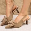 French Style Bowtie High Heel Sandals for Women Summer Pointed Toe Slingback Sandals Woman Satin Kitten Heels Party Shoes
