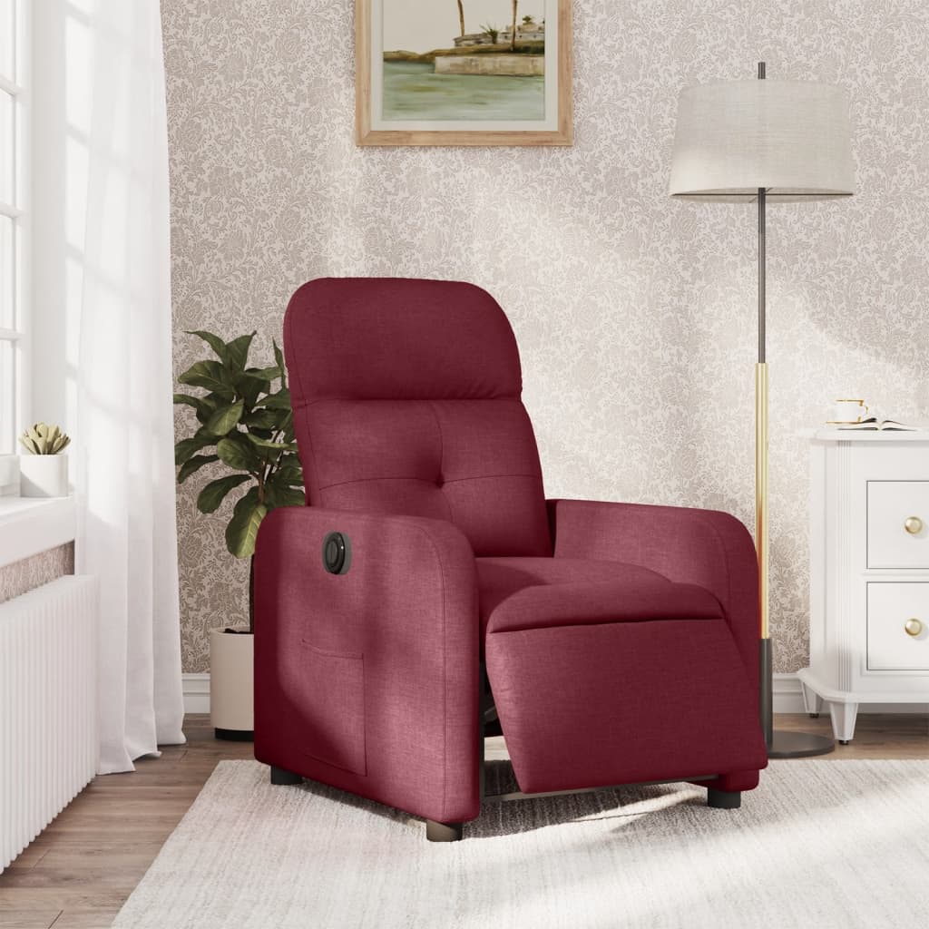 Electric Recliner Chair Wine Red Fabric