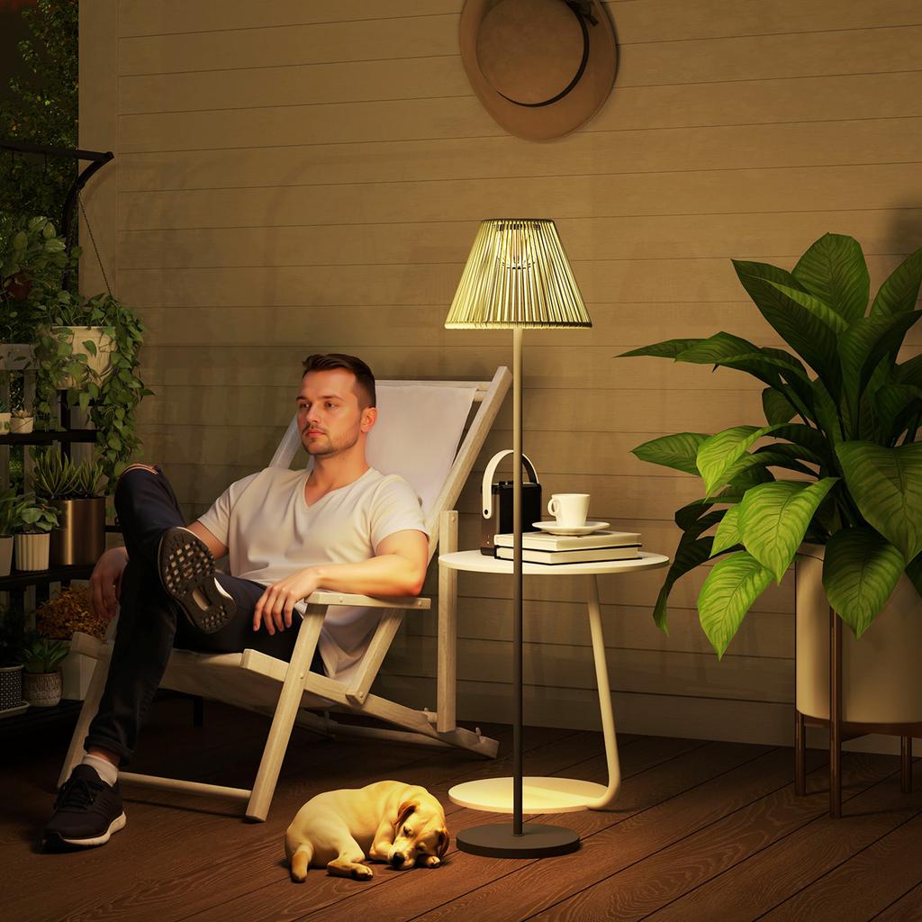 Solar Floor Lamp Rattan Solar Lamps with Light Sensor 25 LED Lights Solar Light in Boho Style diameter 33 x 135 cm