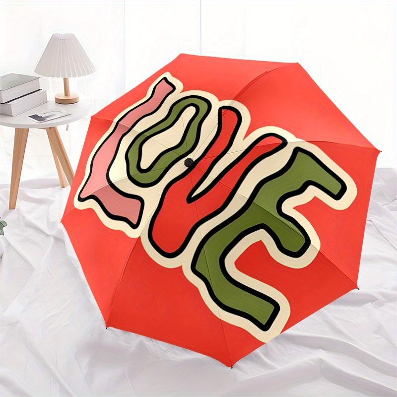 1pc Love, Graphic Folding Umbrella , 8 Ribs Casual Durable Lightweight Portable Travelling Umbrella For Men & Women Yy250728083