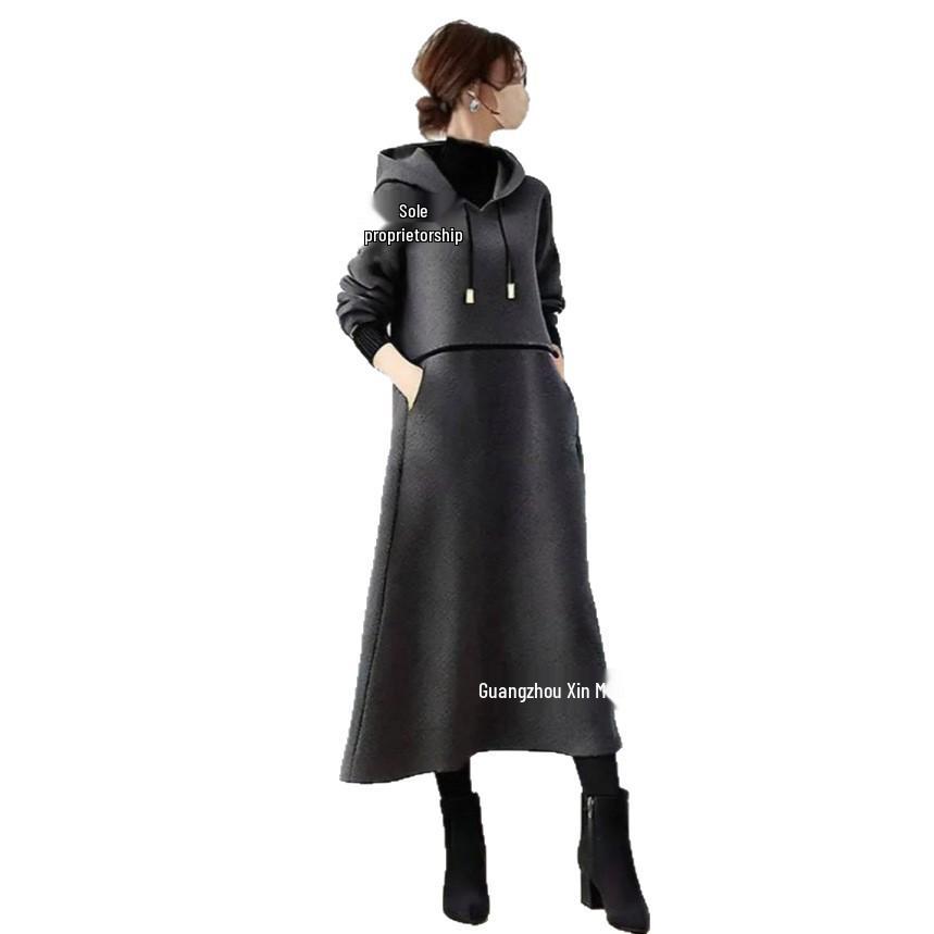 Japanese Style Versatile Hooded Patchwork Mid-length Dress - New & High-Quality