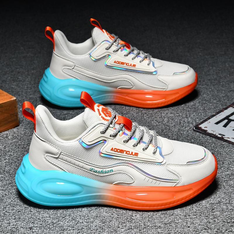 

Men s shoes breathable mesh running shoes ultra-light popcorn running shoes full palm air cushion shock absorption lightweight sports shoes 44 бежевый