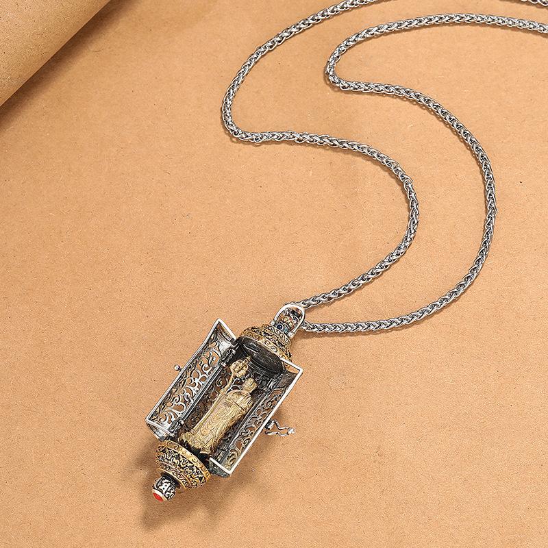 Collar Vintage Rey del Infierno Bodhisattva para Hombre Colgante de Doble Puerta que se Puede Abrir Collar Creativo Hueco Amuleto Masculino