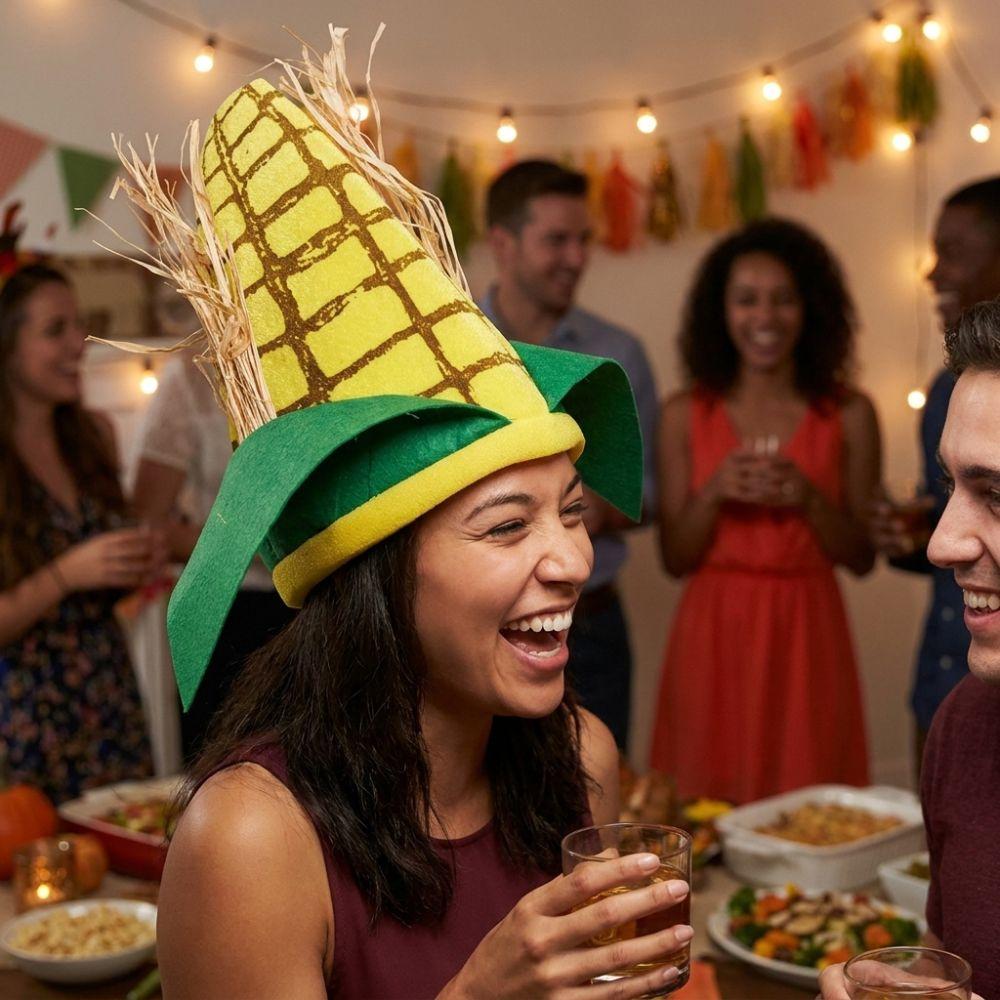 Breathable Lining Corn Cob Costume Hat Soft Felt Quirky Cosplay Cap Halloween